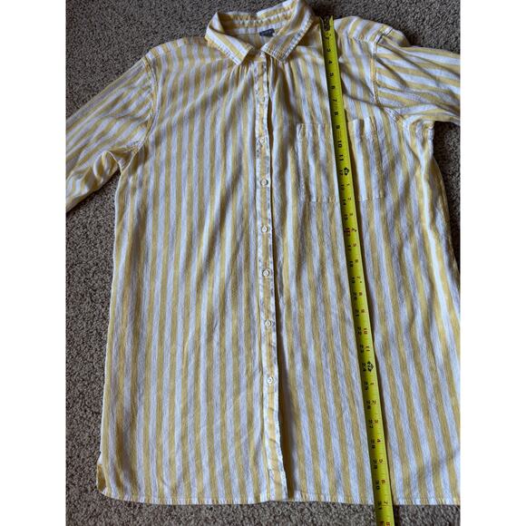 Aerie Yellow White Stripe Button Up Shirt Blouse Resort Relaxed Coastal Vacation - Picture 4 of 7